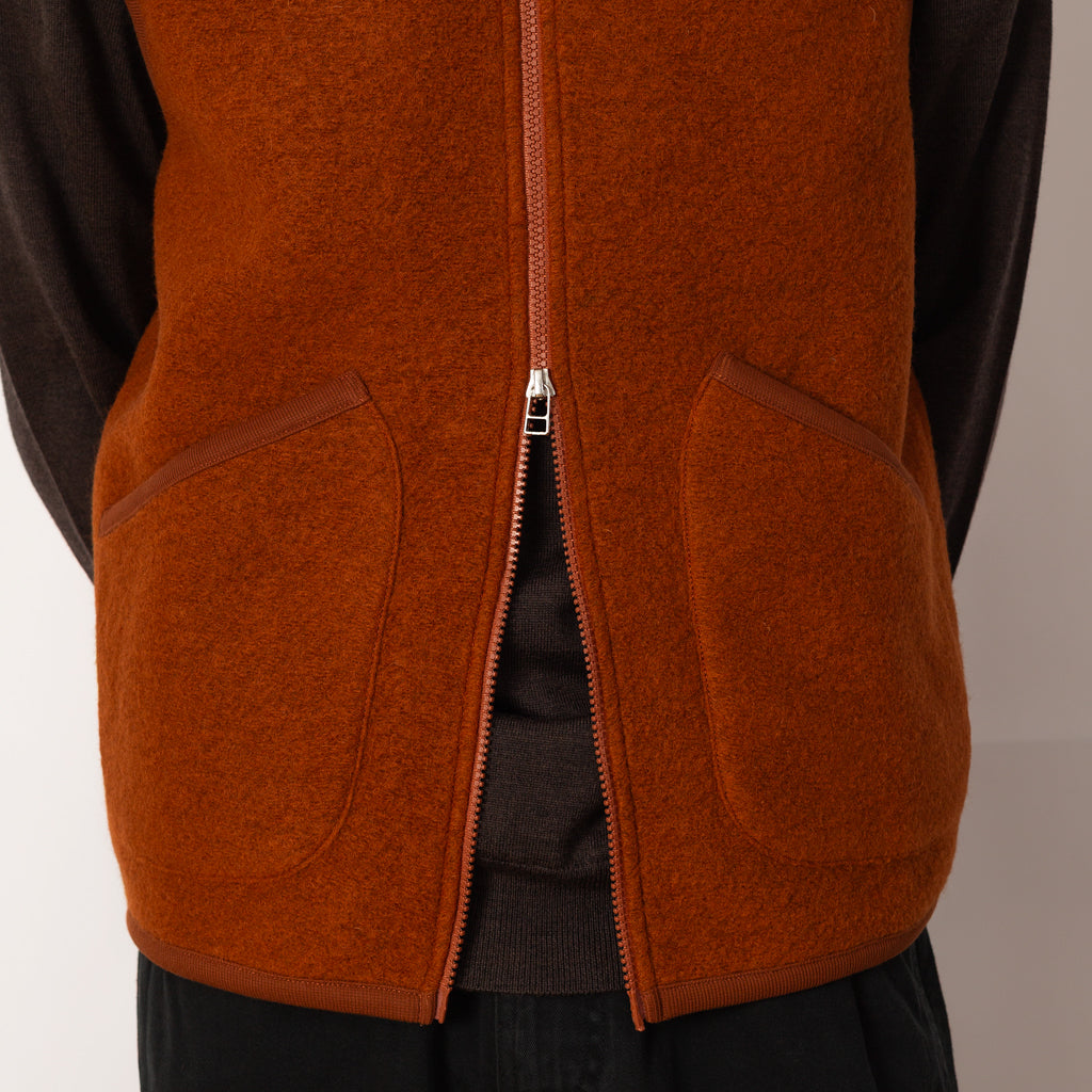 Wool Fleece Zip Waistcoat - Rust
