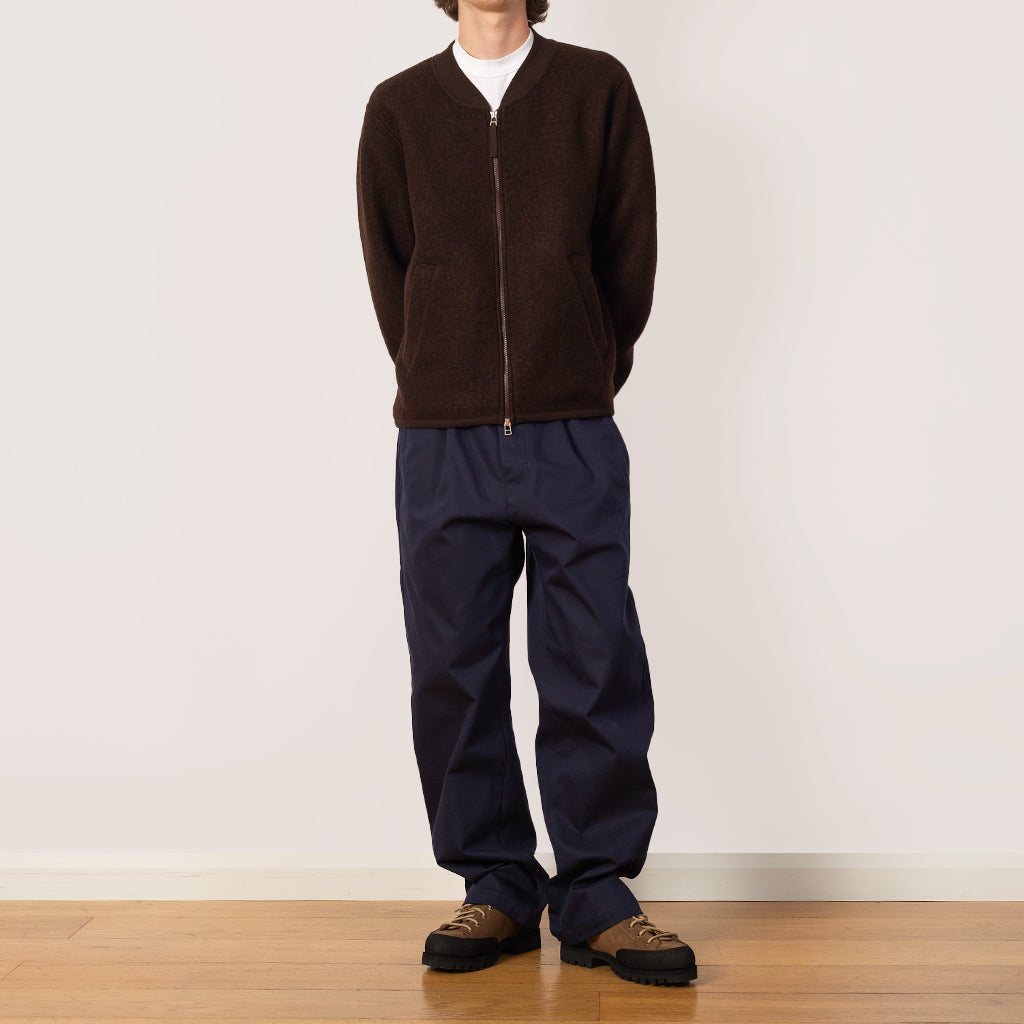 Wool Fleece Zip Bomber - Brown