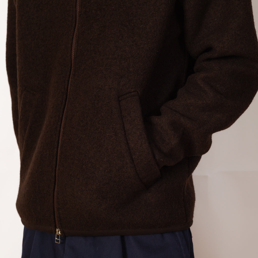 Wool Fleece Zip Bomber - Brown