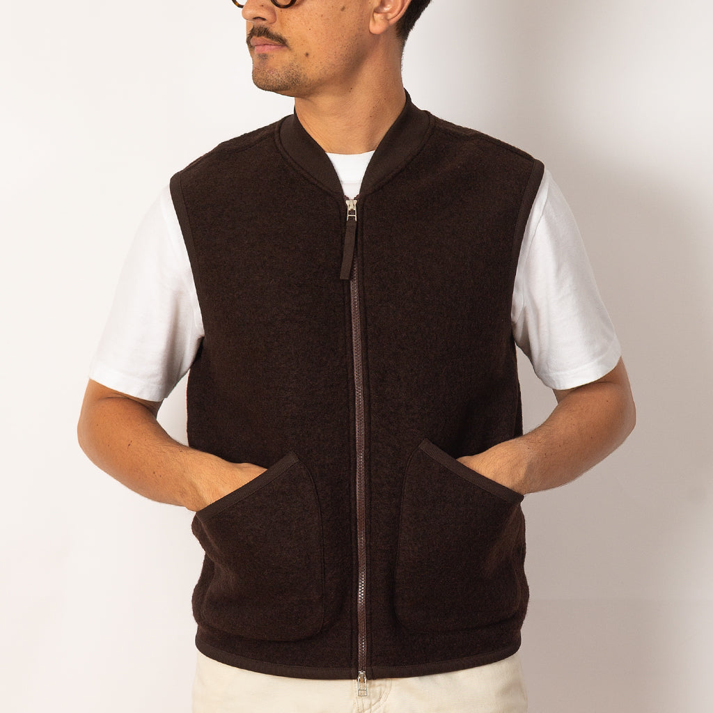 Wool Fleece Zip Waistcoat - Brown