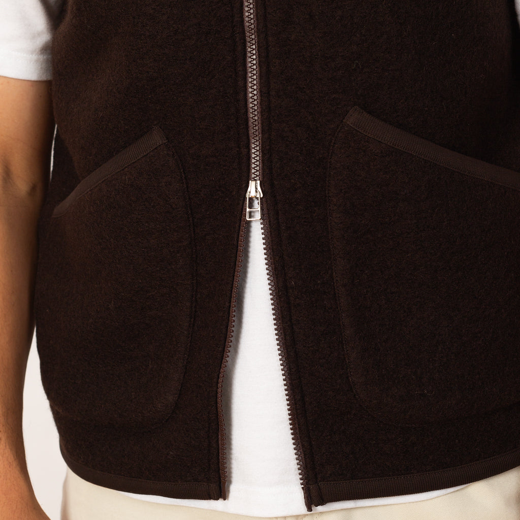 Wool Fleece Zip Waistcoat - Brown