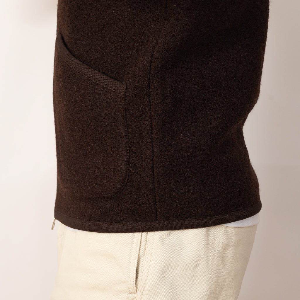 Wool Fleece Zip Waistcoat - Brown