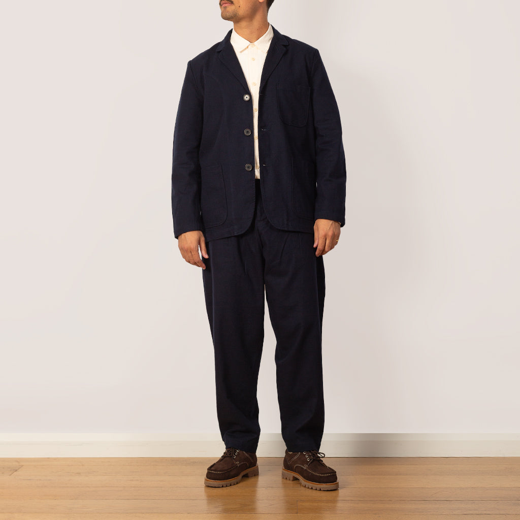 Three Button Jacket - Navy Brushed Moleskin