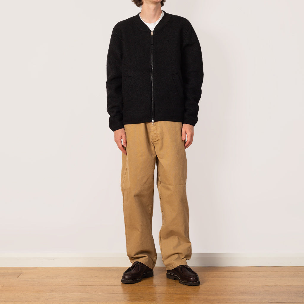 Wool Fleece Zip Bomber - Black