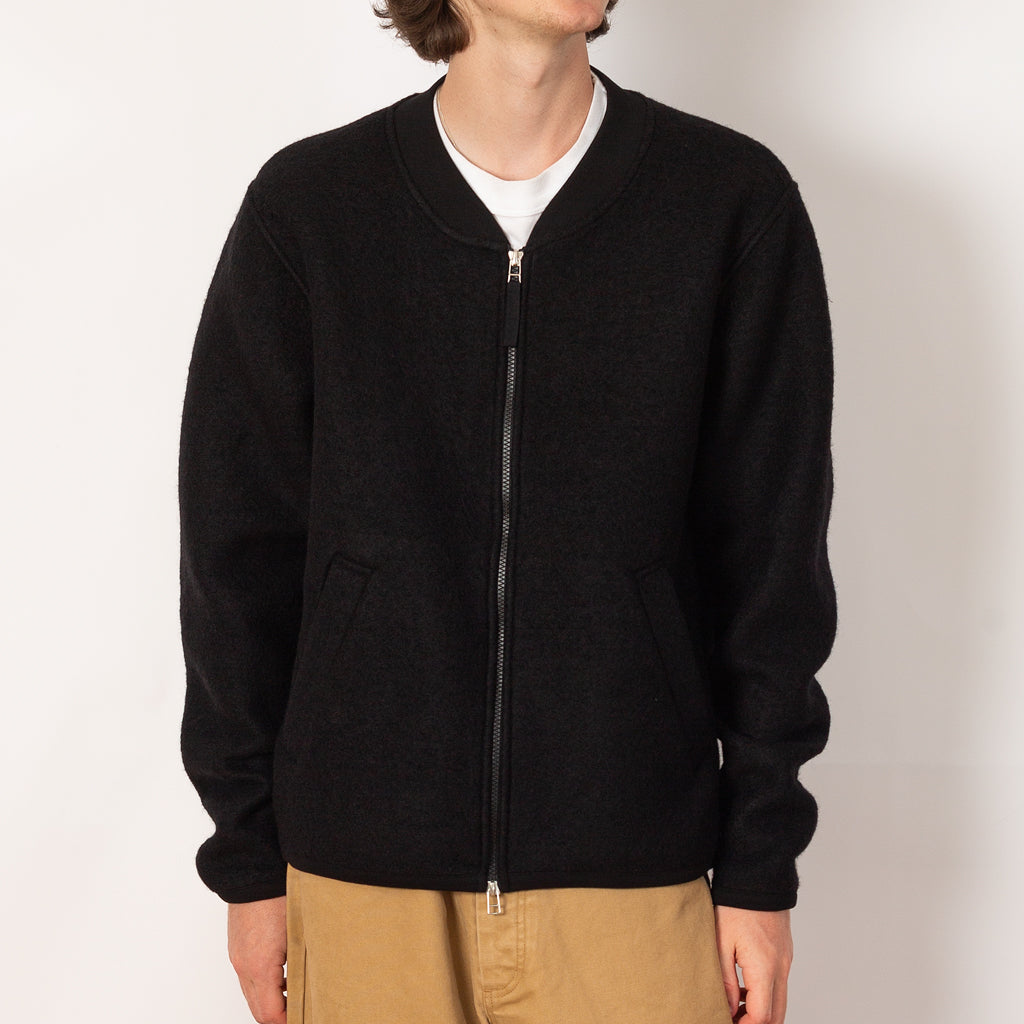 Wool Fleece Zip Bomber - Black
