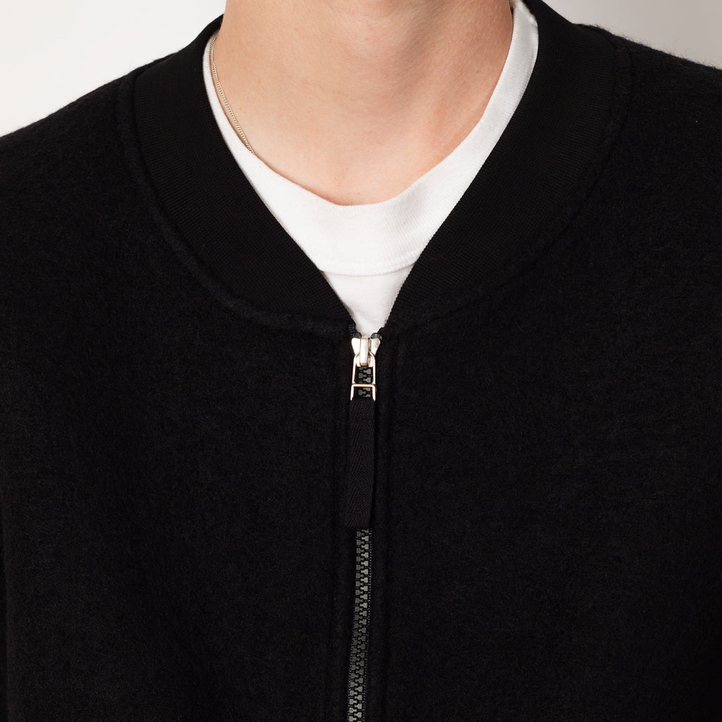 Wool Fleece Zip Bomber - Black