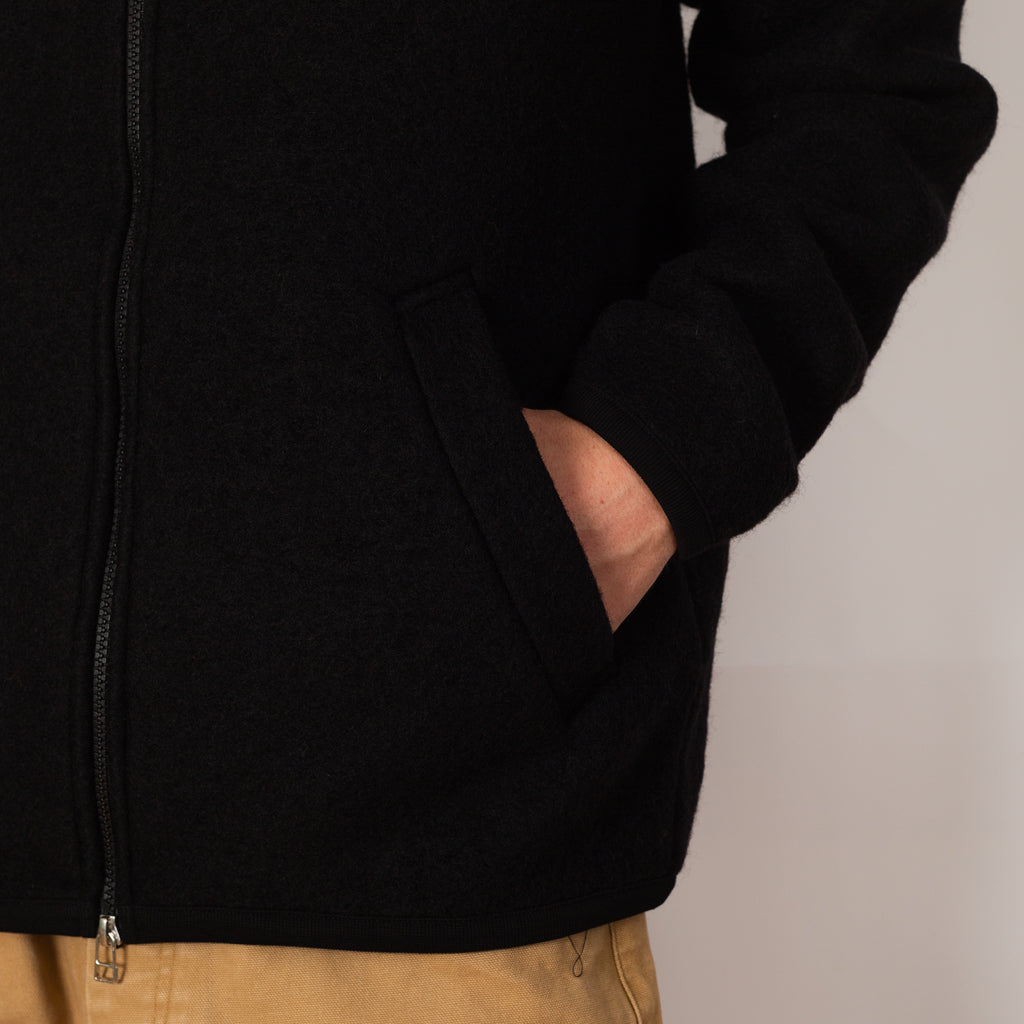 Wool Fleece Zip Bomber - Black