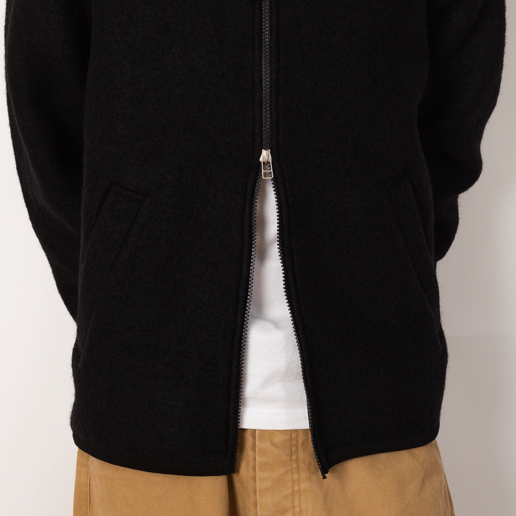 Wool Fleece Zip Bomber - Black