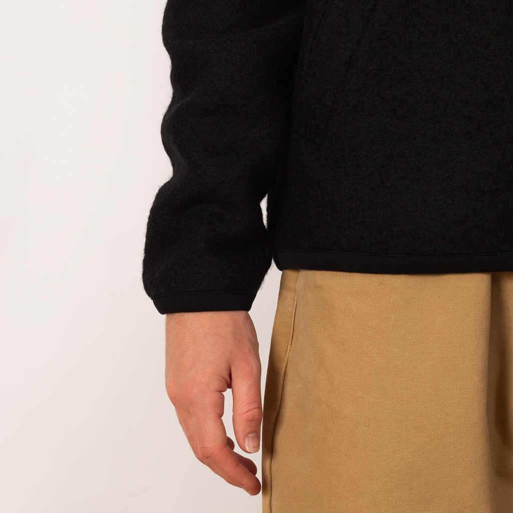 Wool Fleece Zip Bomber - Black