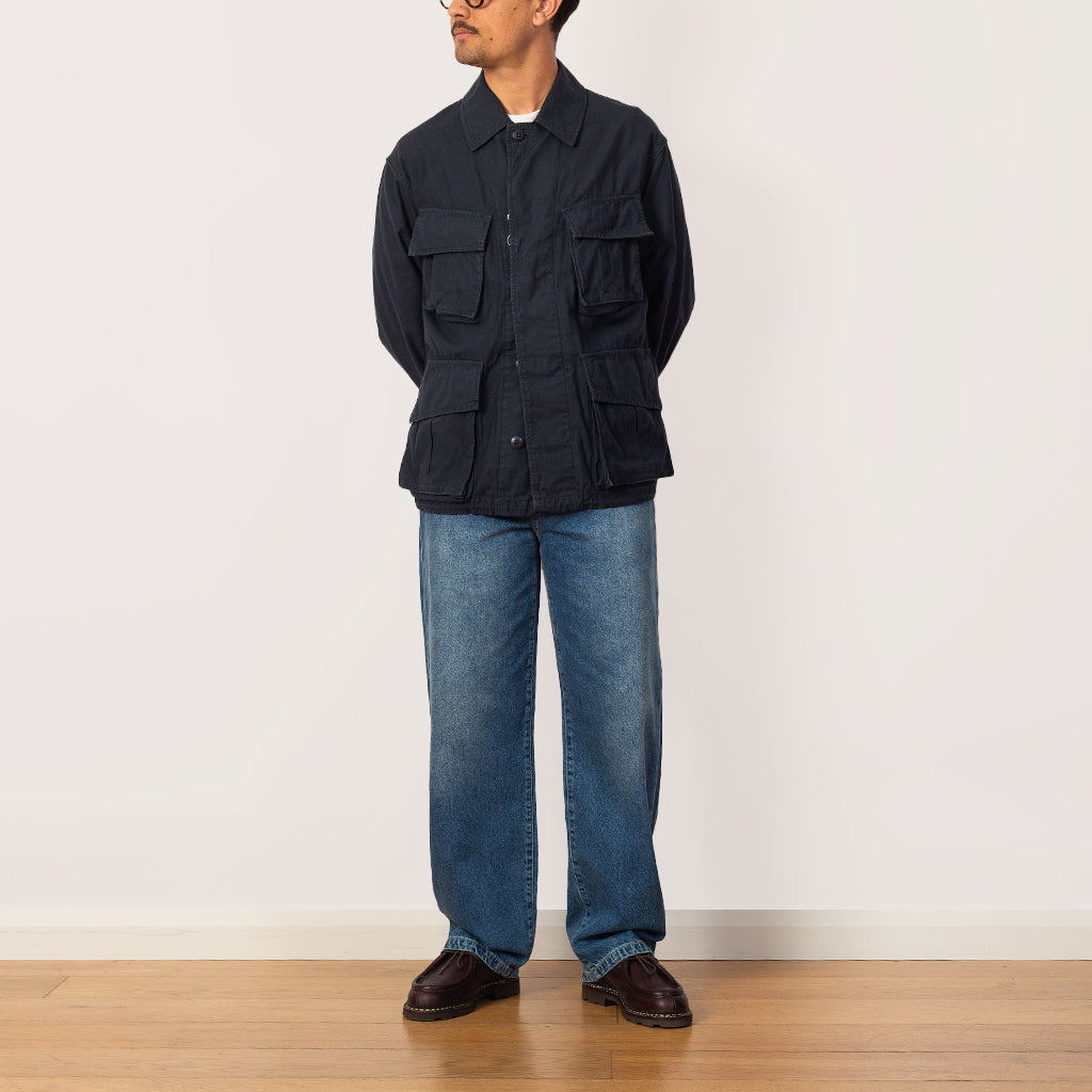 Back Satin Fatigue Jacket - Navy