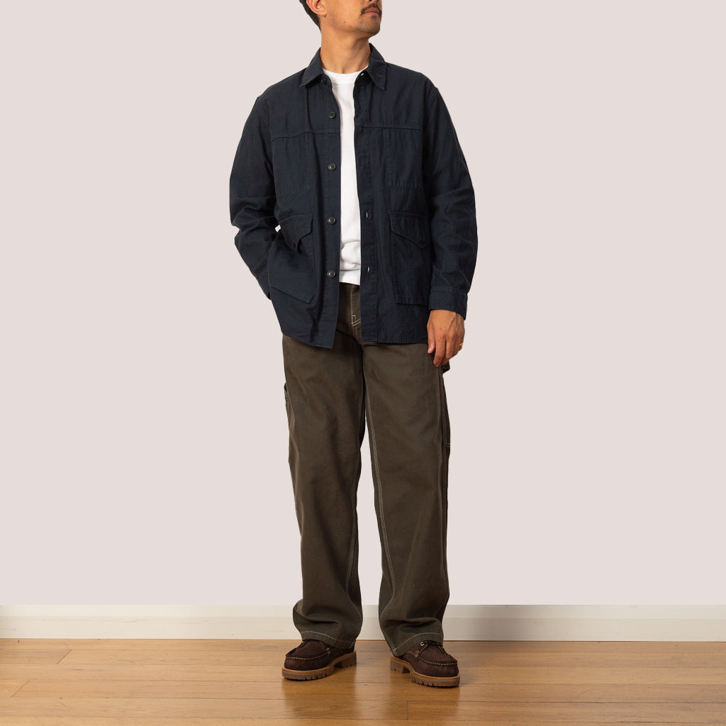 Back Satin Long Shirt Jacket - Navy