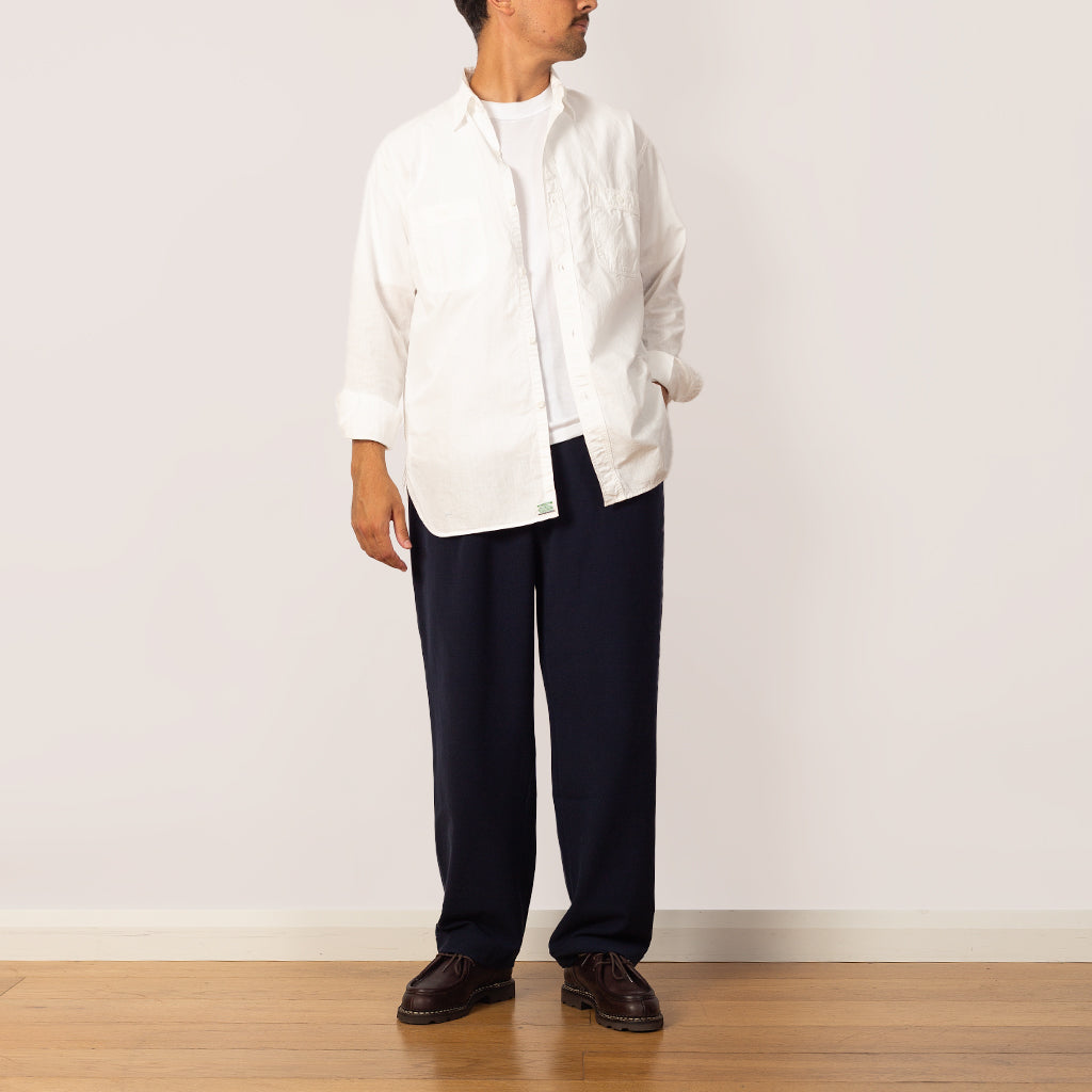 Twill Stretch Single Pleat Wide Easy Pants - Navy
