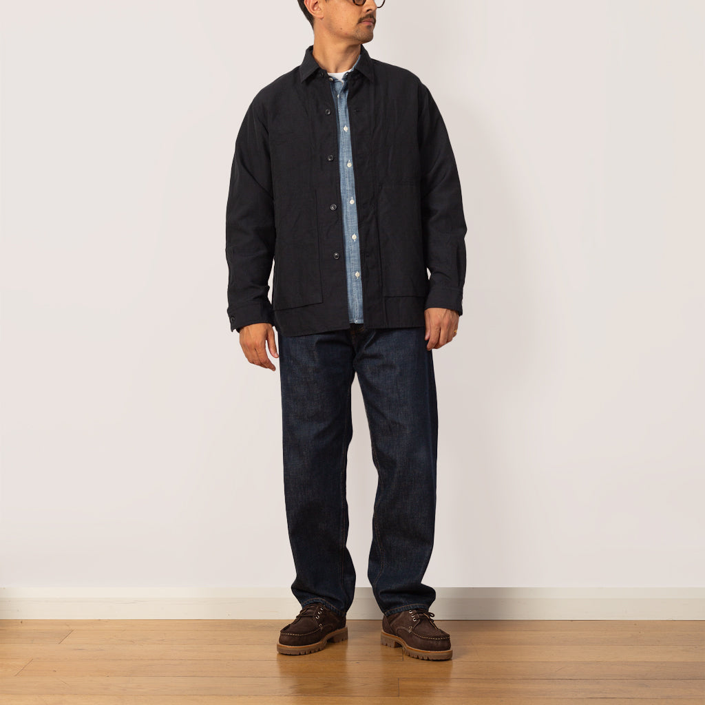 High Density Oxford Shirt Jacket  - Navy