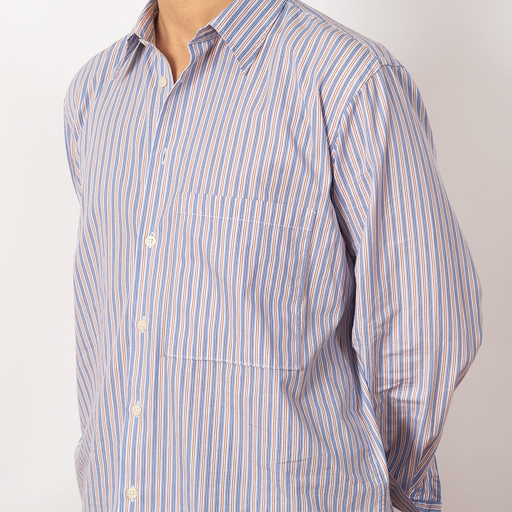 Square Pocket Shirt - Blue/Orange Busy Stripe