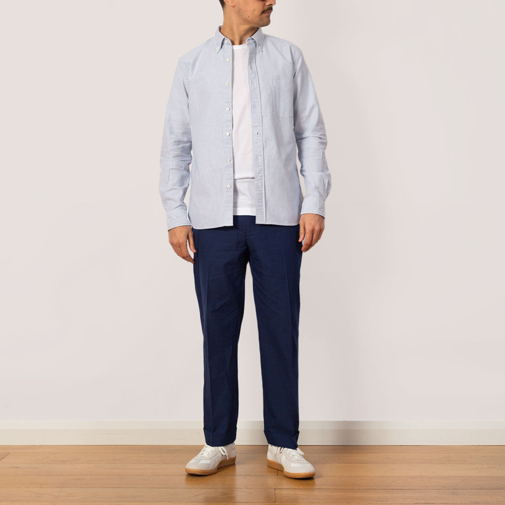 Seersucker Ivy Trouser - Navy Solid