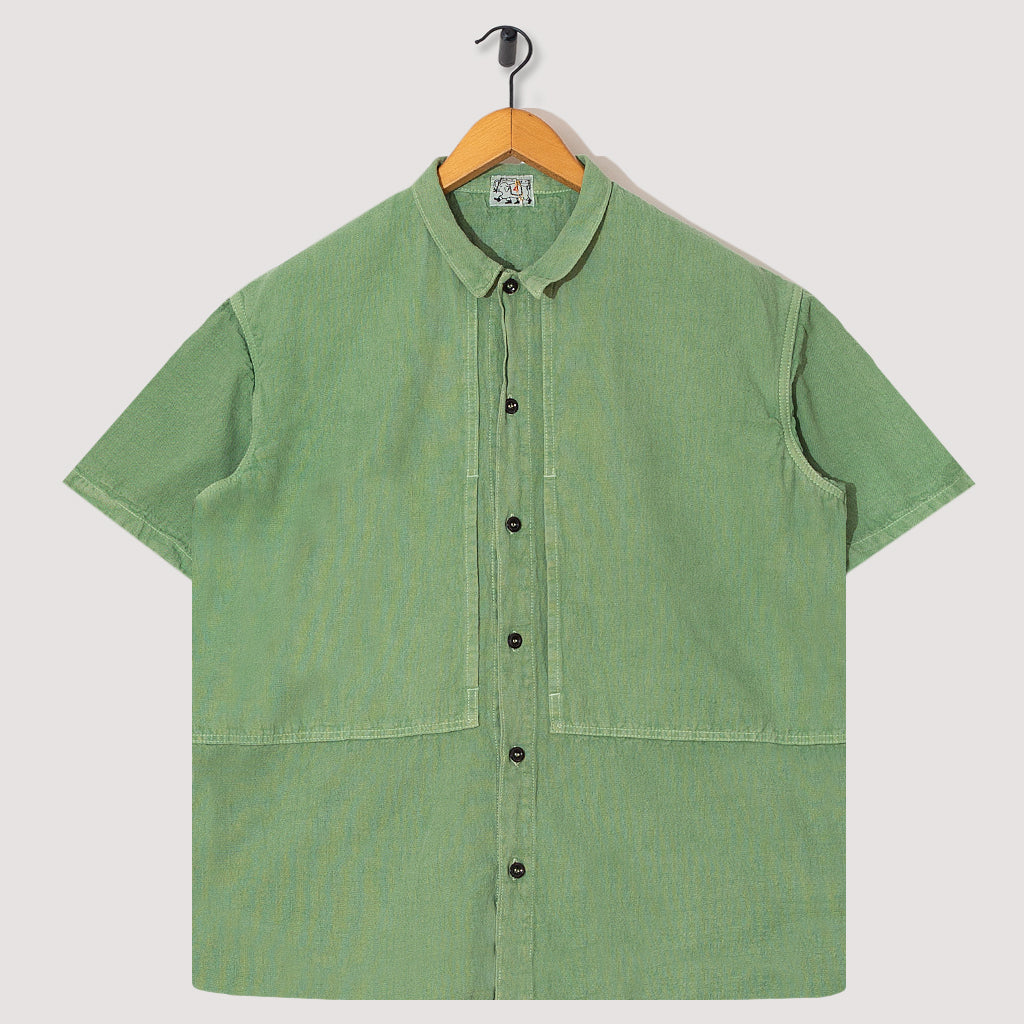 S/S Square Tail Yoke Pocket Shirt - Chlorophyll