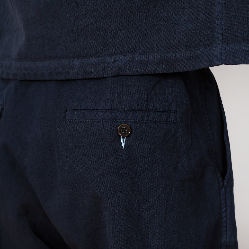 Pleated Track Pant - Navy Linen Weave