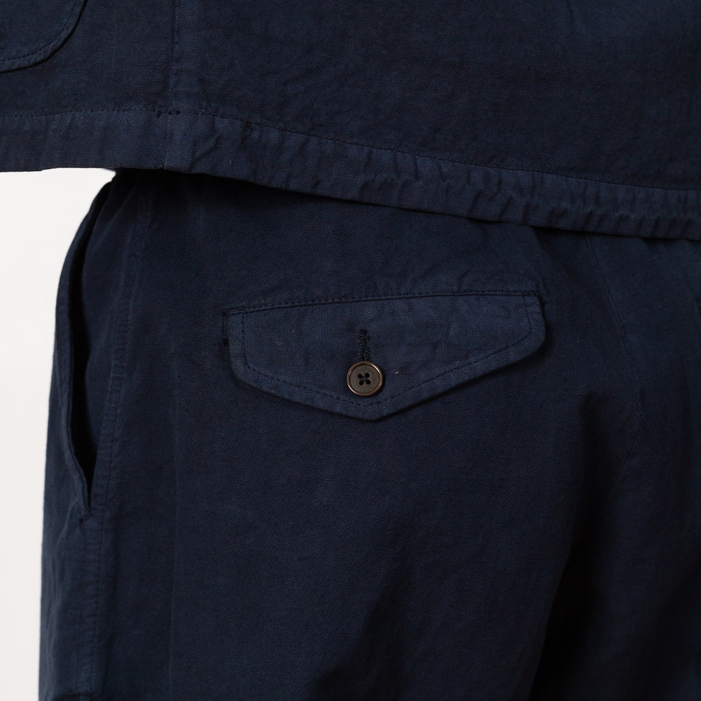 Pleated Track Pant - Navy Linen Weave