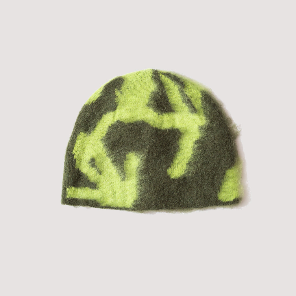 Mohair Burly Running Man Beanie - Chartreuse