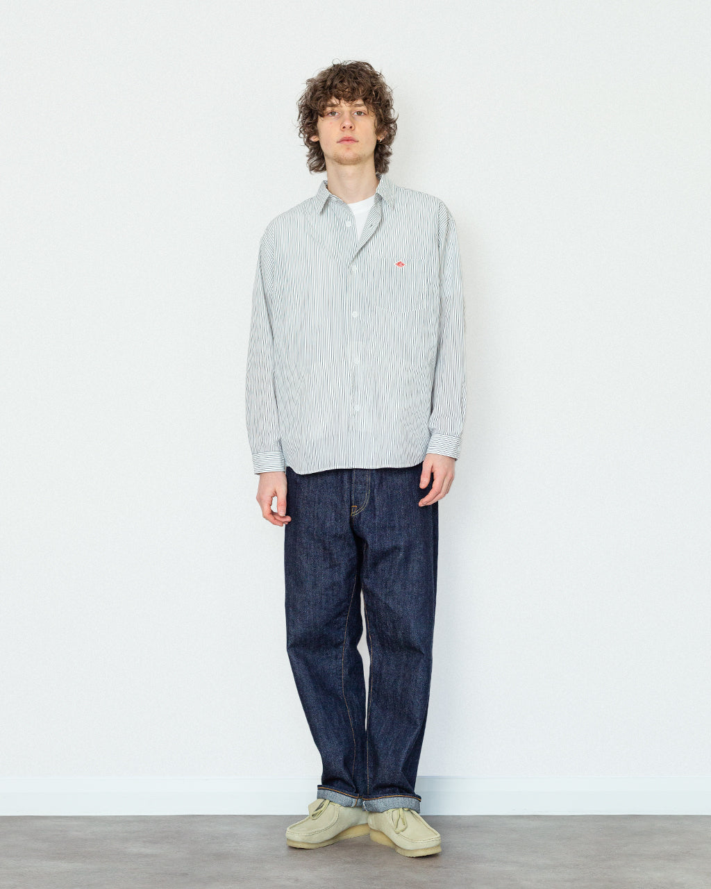 Work Shirt - White/Navy Blue Stripe