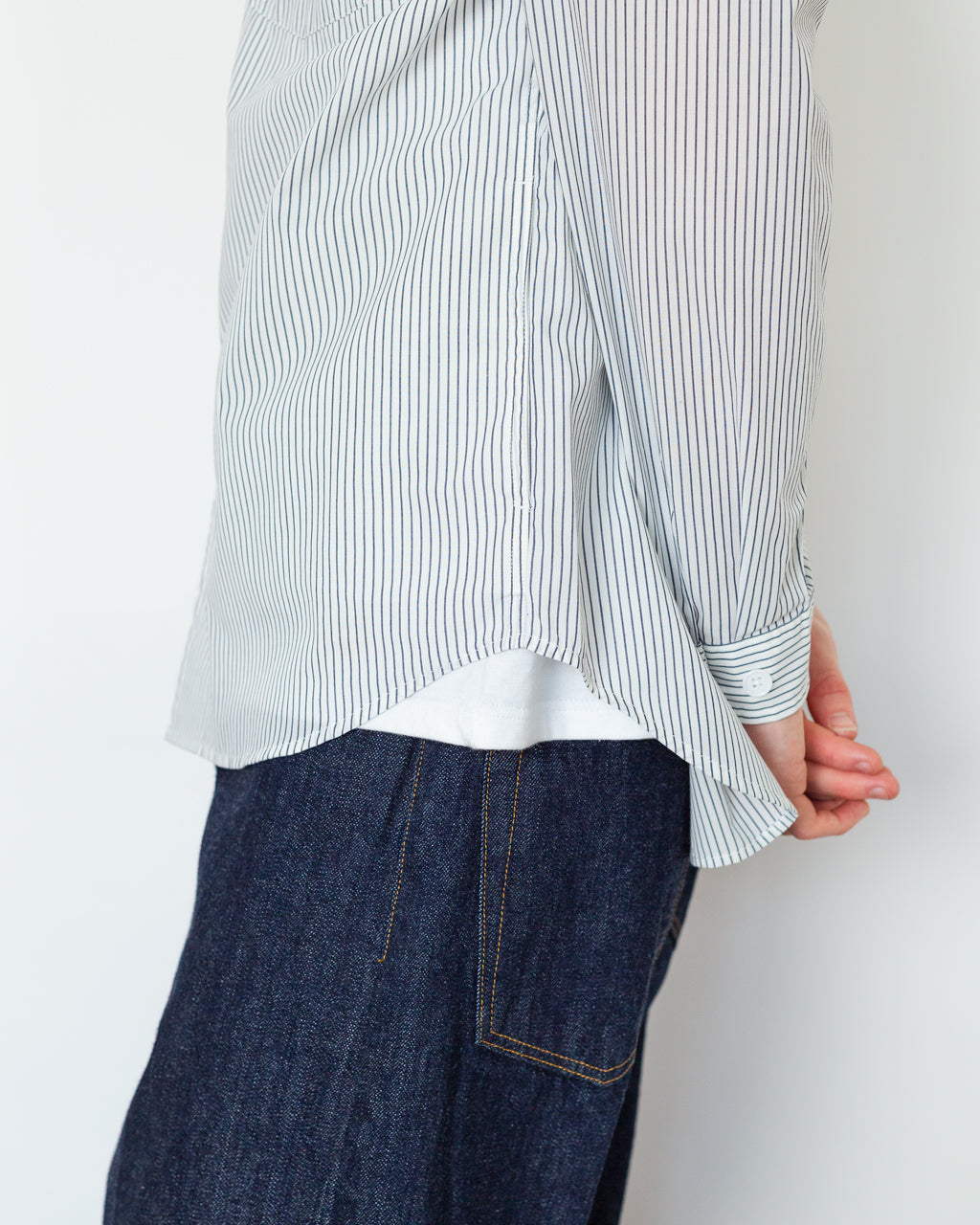Work Shirt - White/Navy Blue Stripe