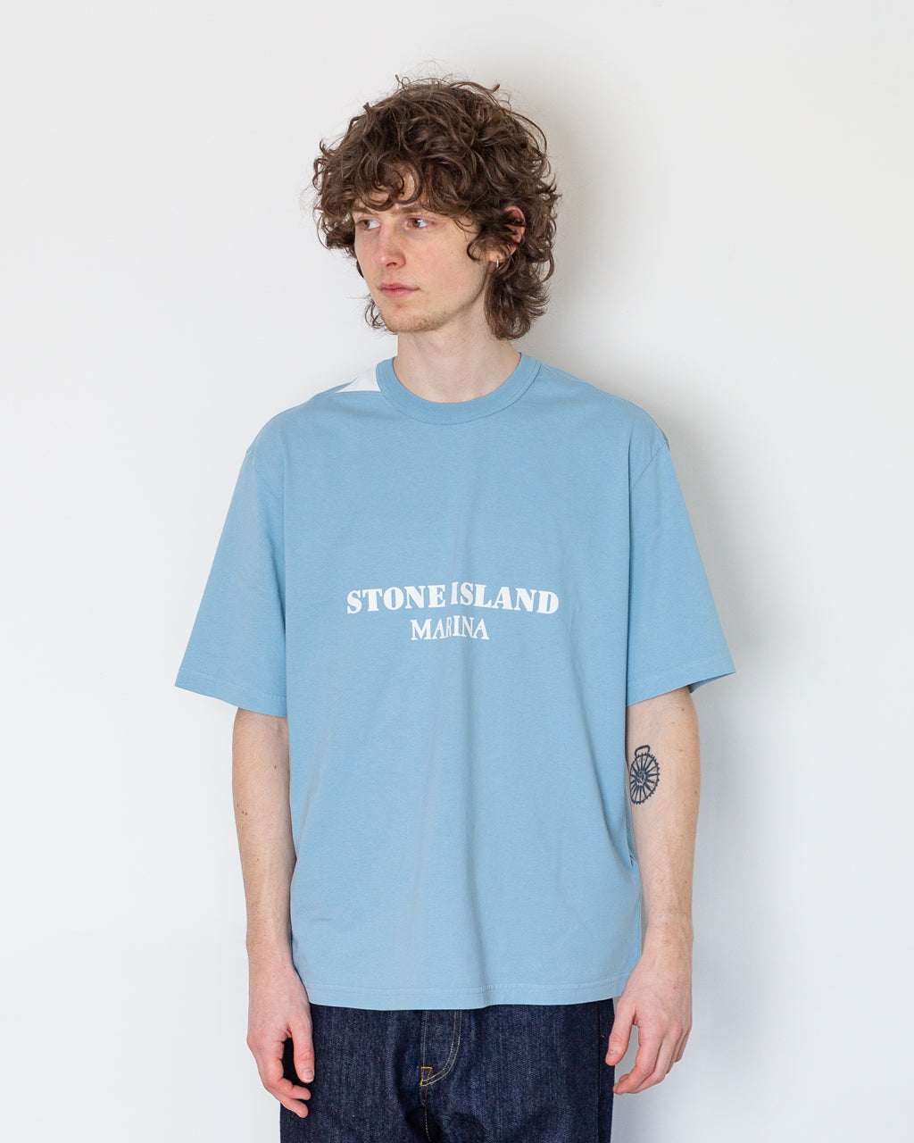 Stencil T-Shirt - V004A Dust Blue | Stone Island Marina | Peggs & son.