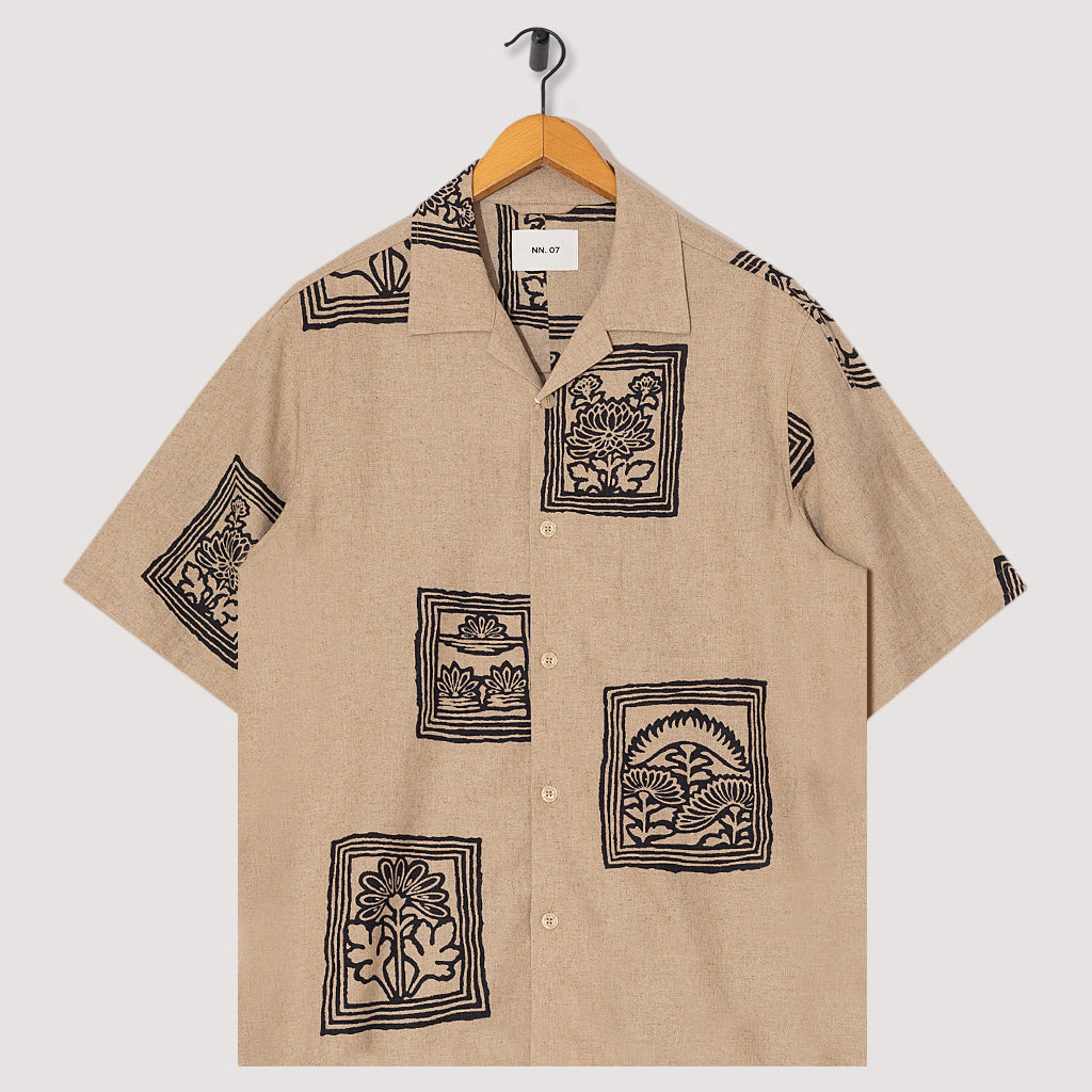 Ole S/S Shirt - Oatmeal Linen Print