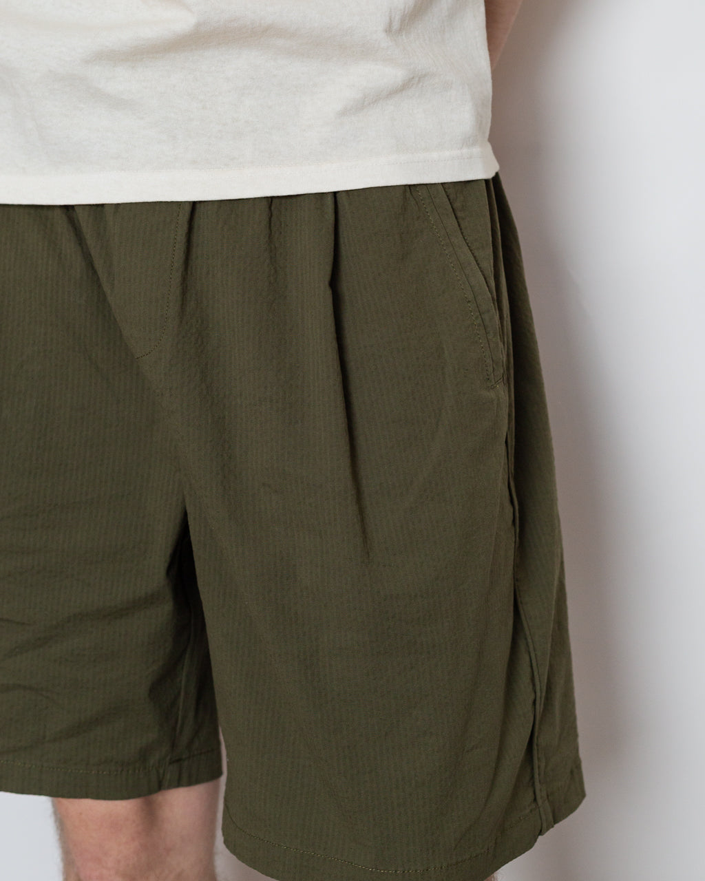 Relaxed Assembly Short - Dark Olive Seersucker