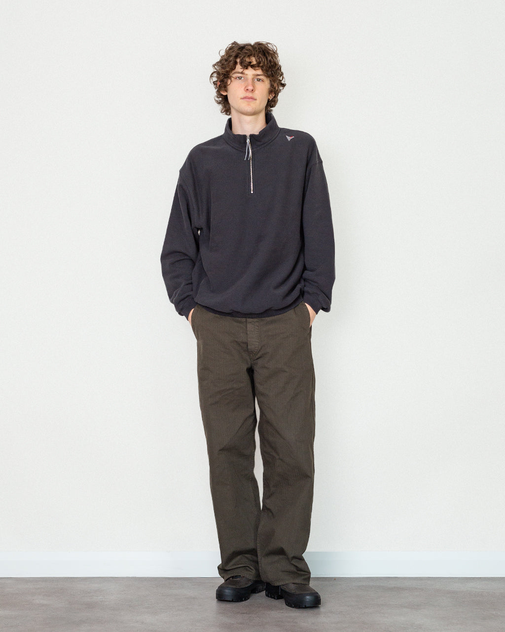 LOGO Half Zip Sweater - Washed Black