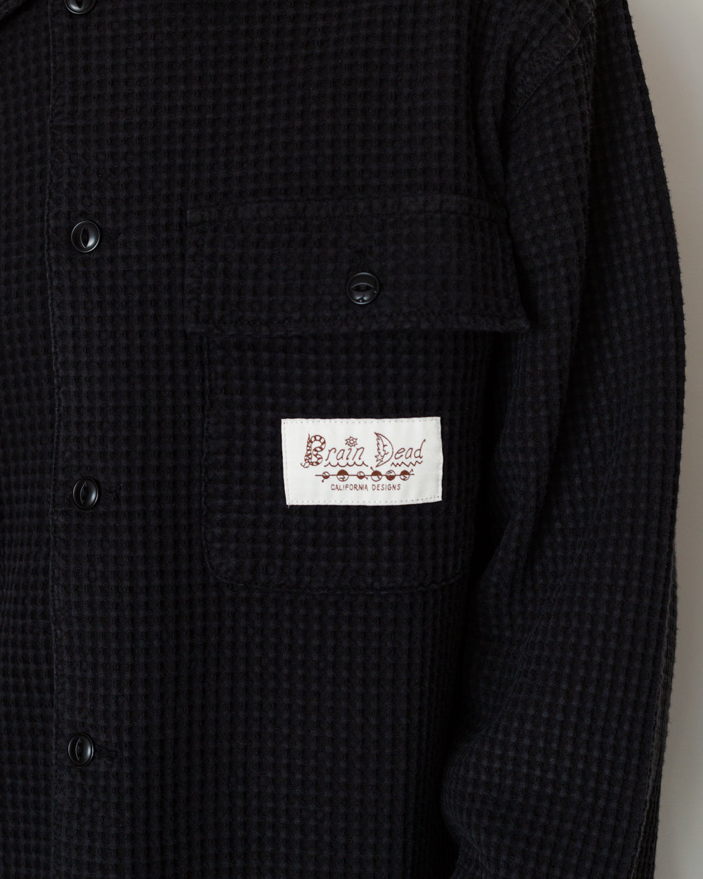 Waffle Button Front Shirt - Black