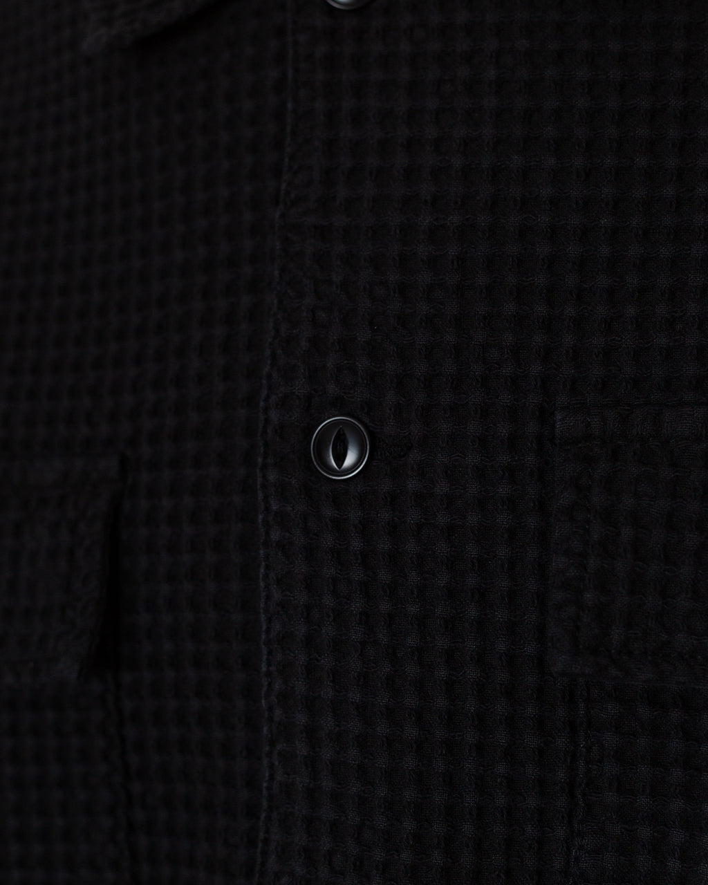 Waffle Button Front Shirt - Black