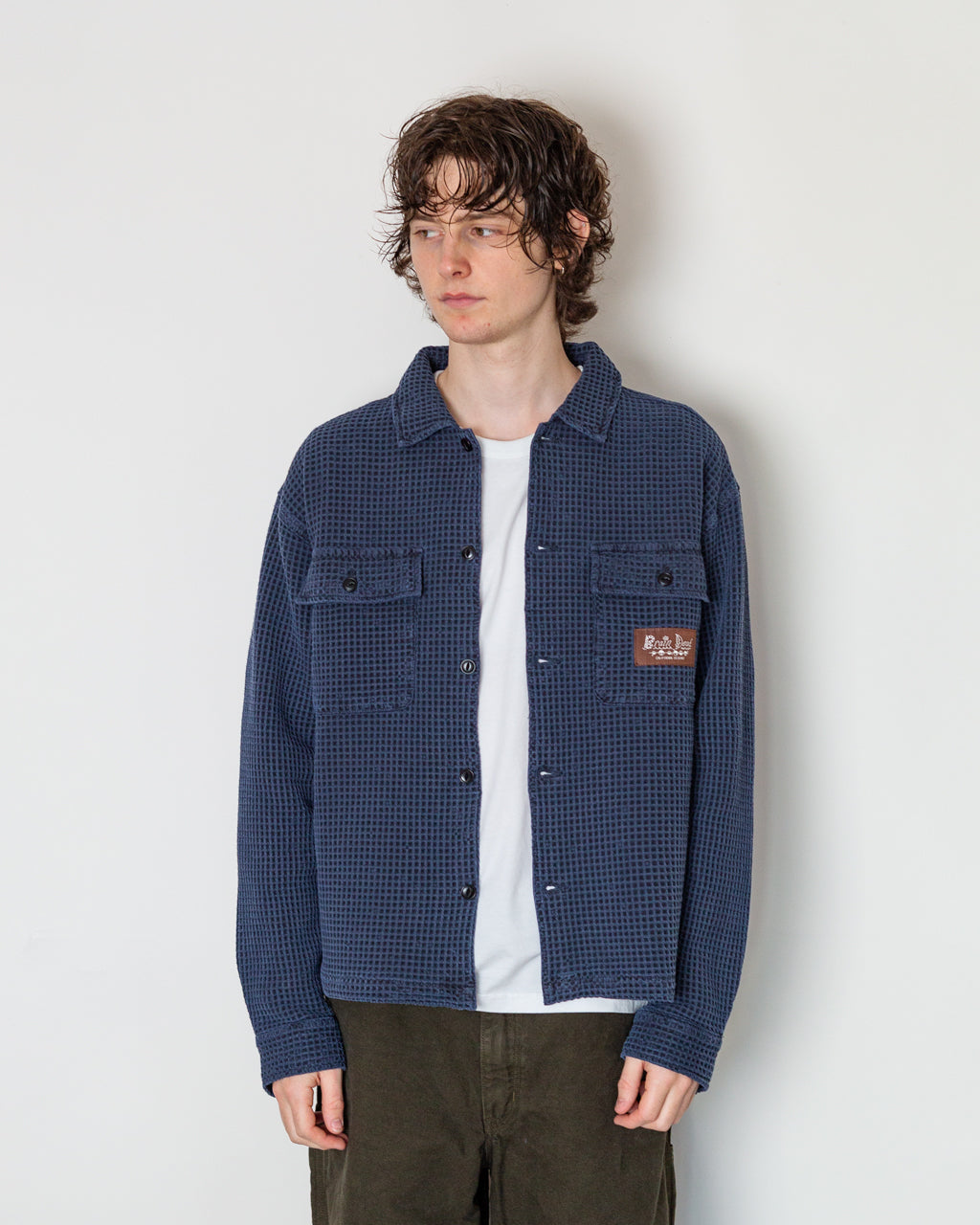 Waffle Button Front Shirt - Ink