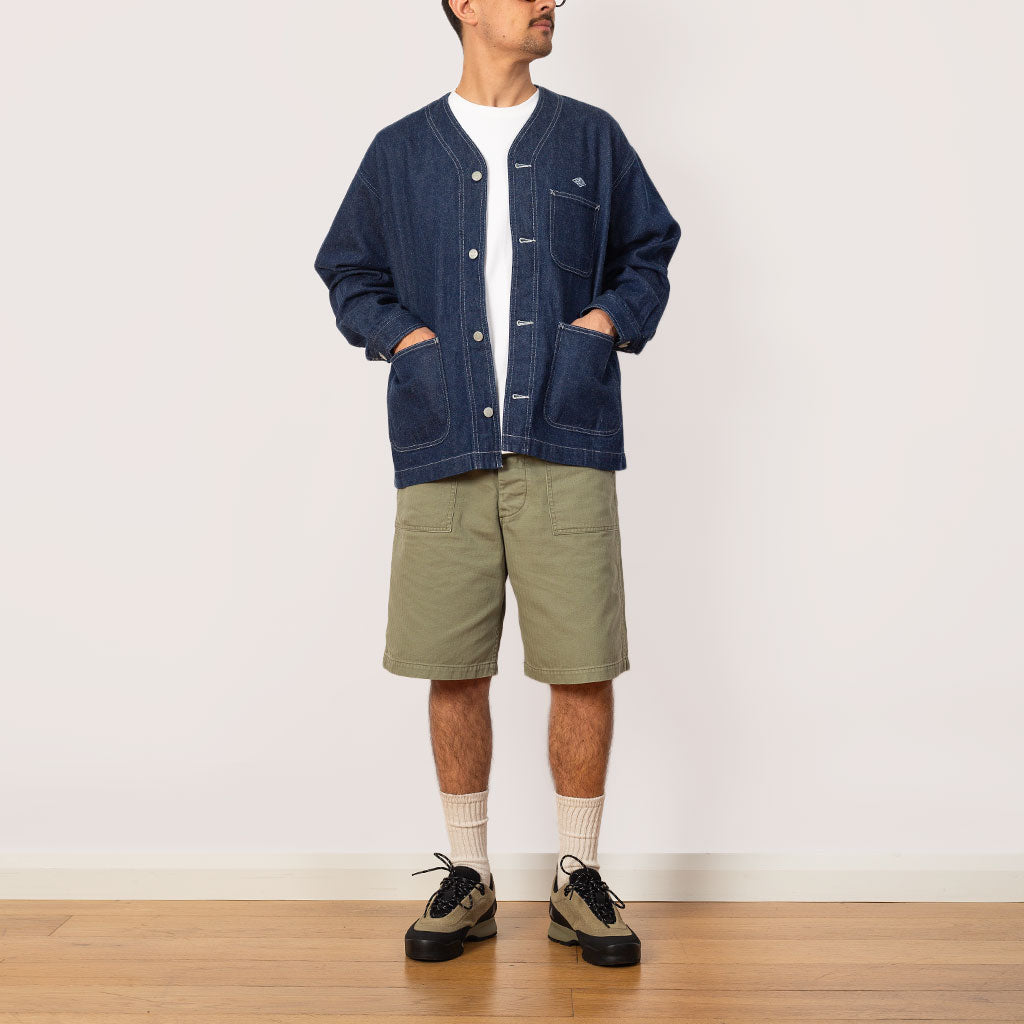 Collarless Jacket - Indigo