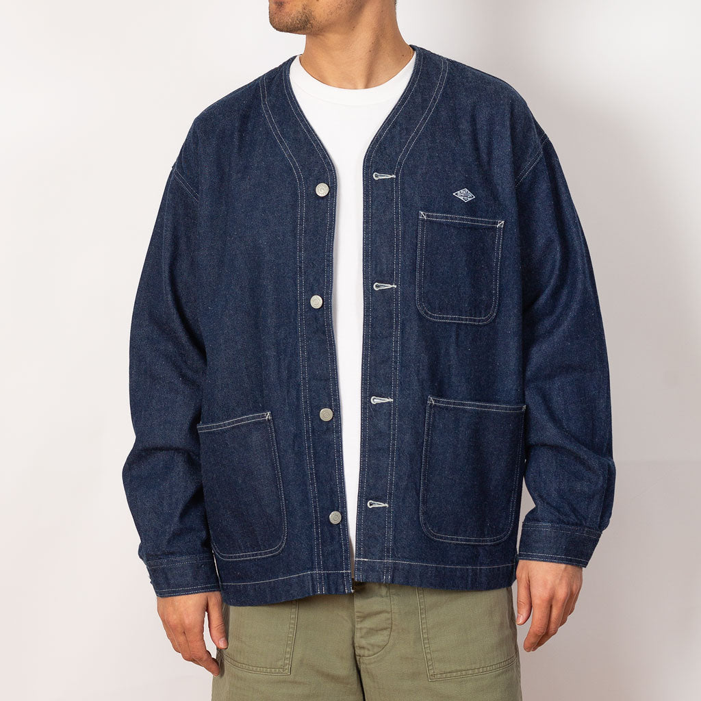 Collarless Jacket - Indigo