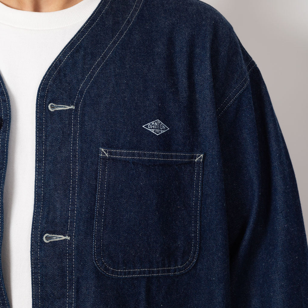 Collarless Jacket - Indigo