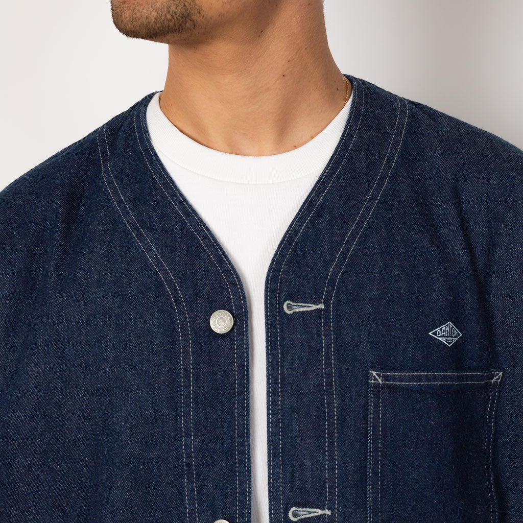 Collarless Jacket - Indigo