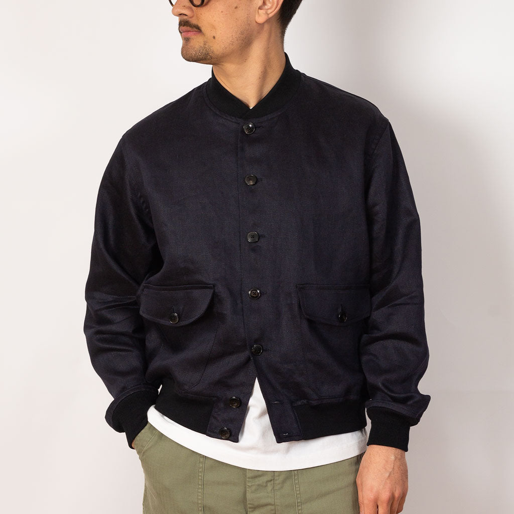Linen Flight Jacket - Navy