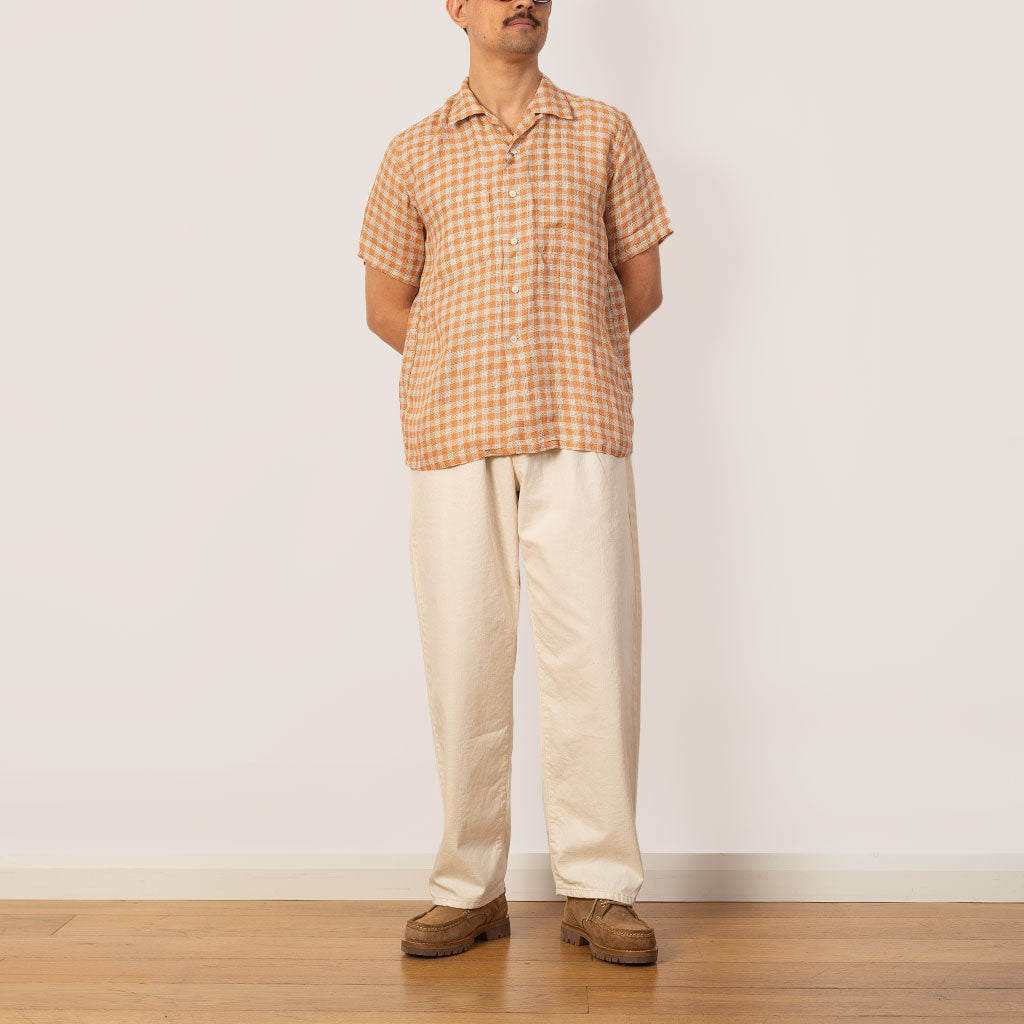 Open Collar Plaid Shirt - Orange