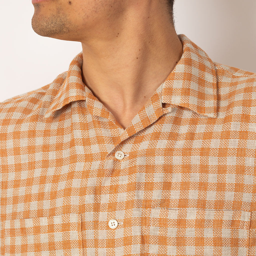 Open Collar Plaid Shirt - Orange