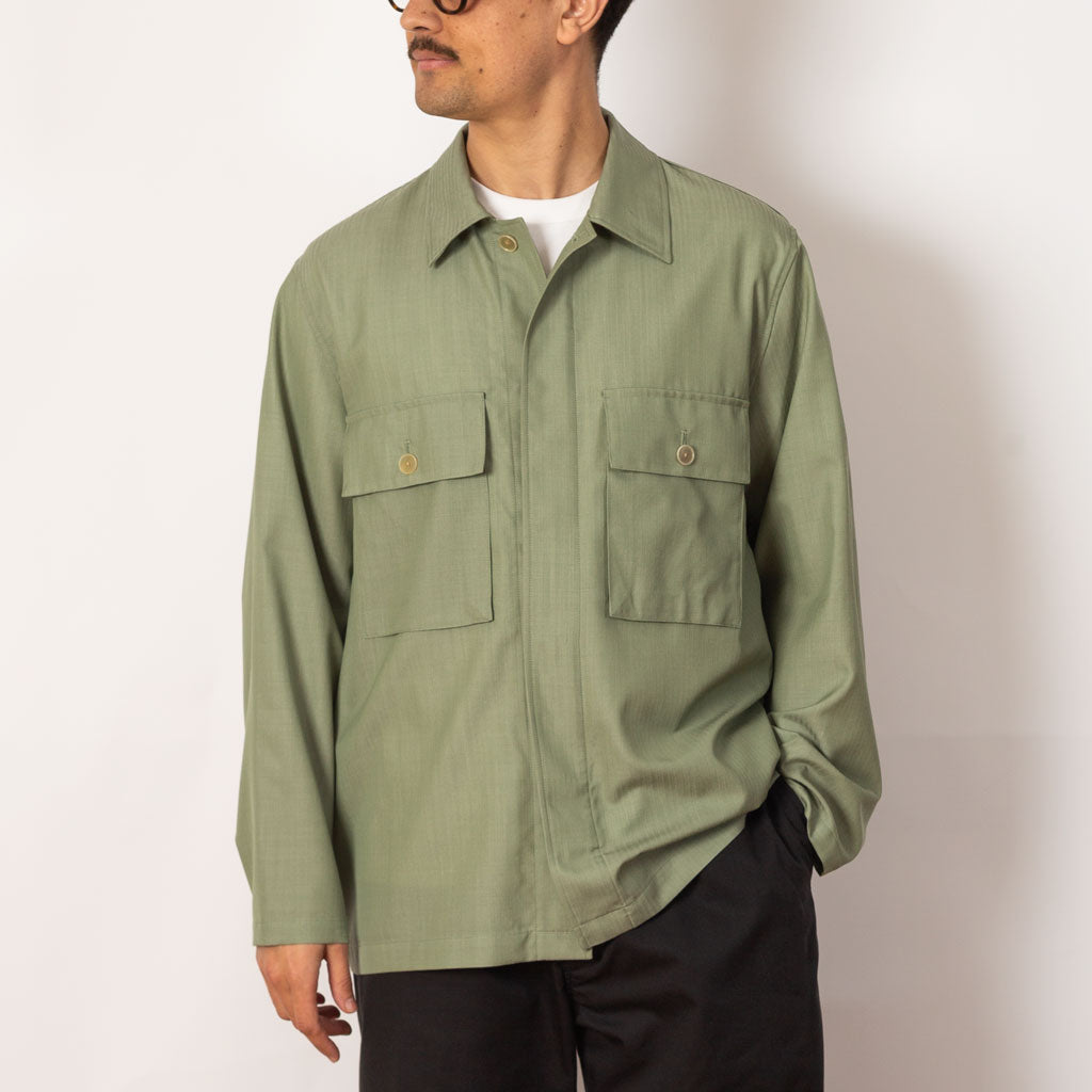 Herringbone Overshirt - Olive