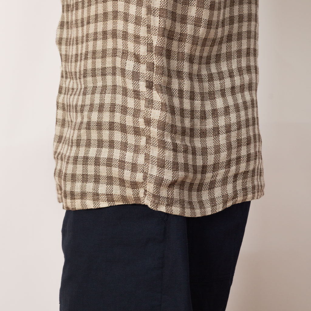 Open Collar Panama Plaid Linen - Brown