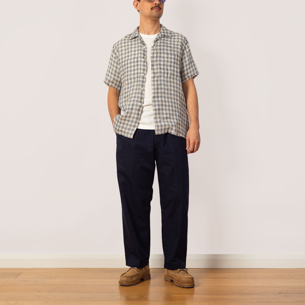 Open Collar Plaid Shirt - Blue