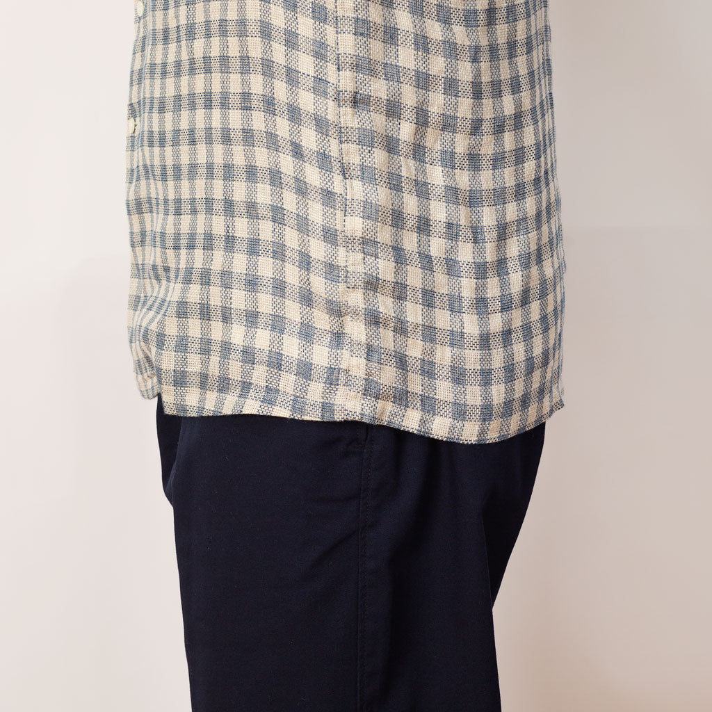 Open Collar Panama Plaid Linen - Blue