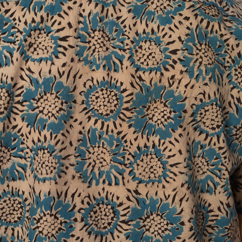 Open Collar Shirt - Blue Sun Flower