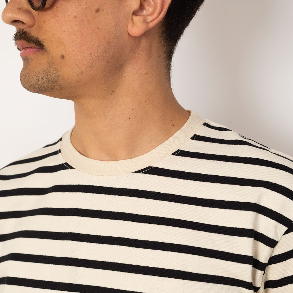 Stripe Jersey Crew Tee (Profile Rainbow Patch) - Black/Ecru