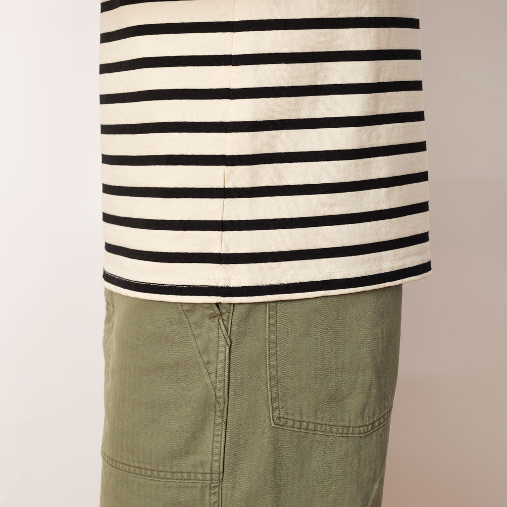 Stripe Jersey Crew Tee (Profile Rainbow Patch) - Black/Ecru