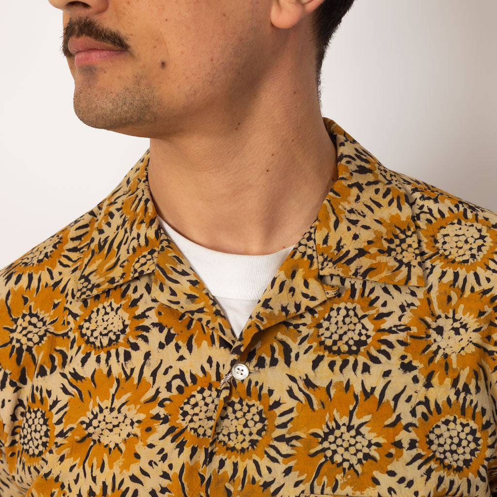 Open Collar Shirt - Yellow Sun Flower