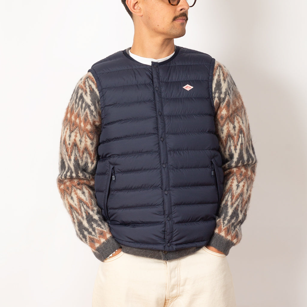 Inner Down Crewneck Vest - Navy | Danton | Peggs & son 
