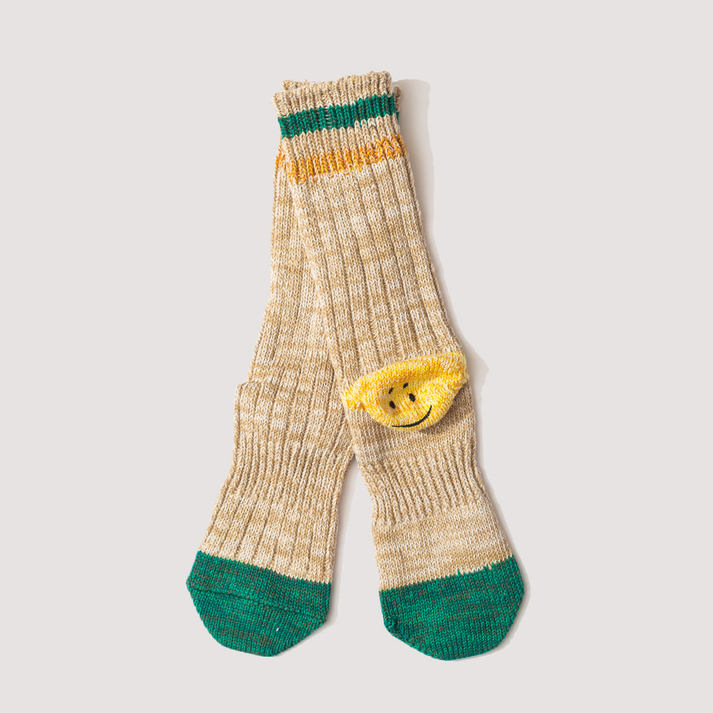 Rainbow Happy Heel Socks - Beige
