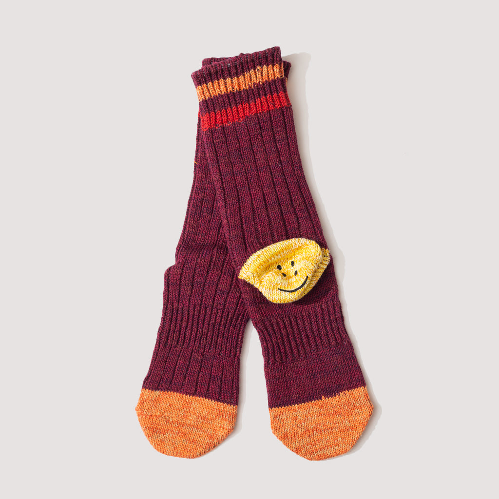 Rainbow Happy Heel Socks - Burgundy